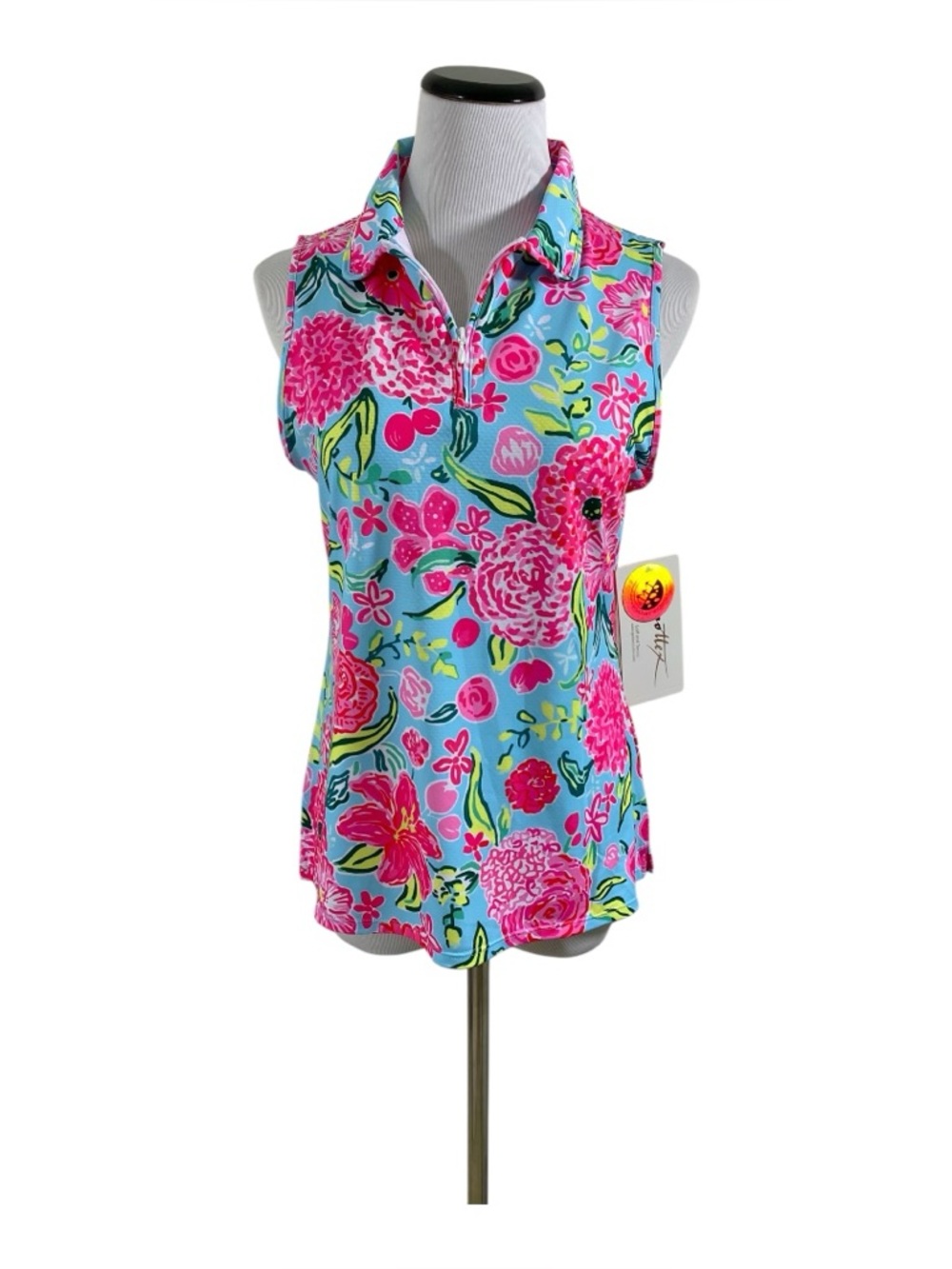 Gottex Athletic Sleeveless Top Sz L Pink Floral Activewear Tennis Golf
